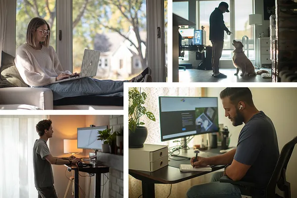 A collage of Jamfs working from home.