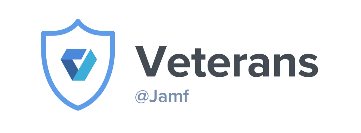 The logo for the Veterans group at Jamf, featuring a stylized shield and the word