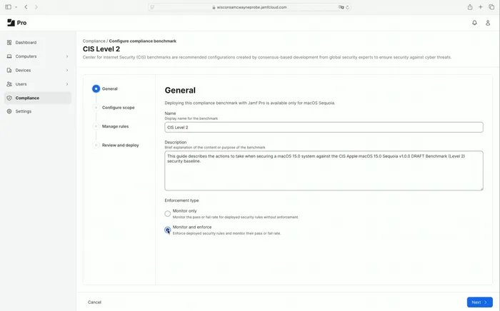 Monitoring and enforcing compliance benchmarks in Jamf Pro
