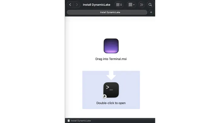 DynamicLake installer asking user to drag in the .msi file into Terminal