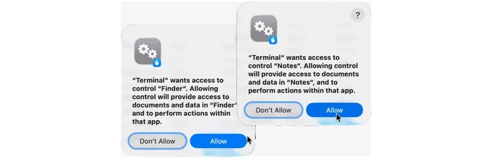 Infostealer requesting access permissions to Finder and Notes