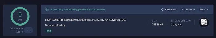 VirusTotal listing for malicious dmg