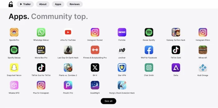 Apps available in the third-party app store, Flekst0re.