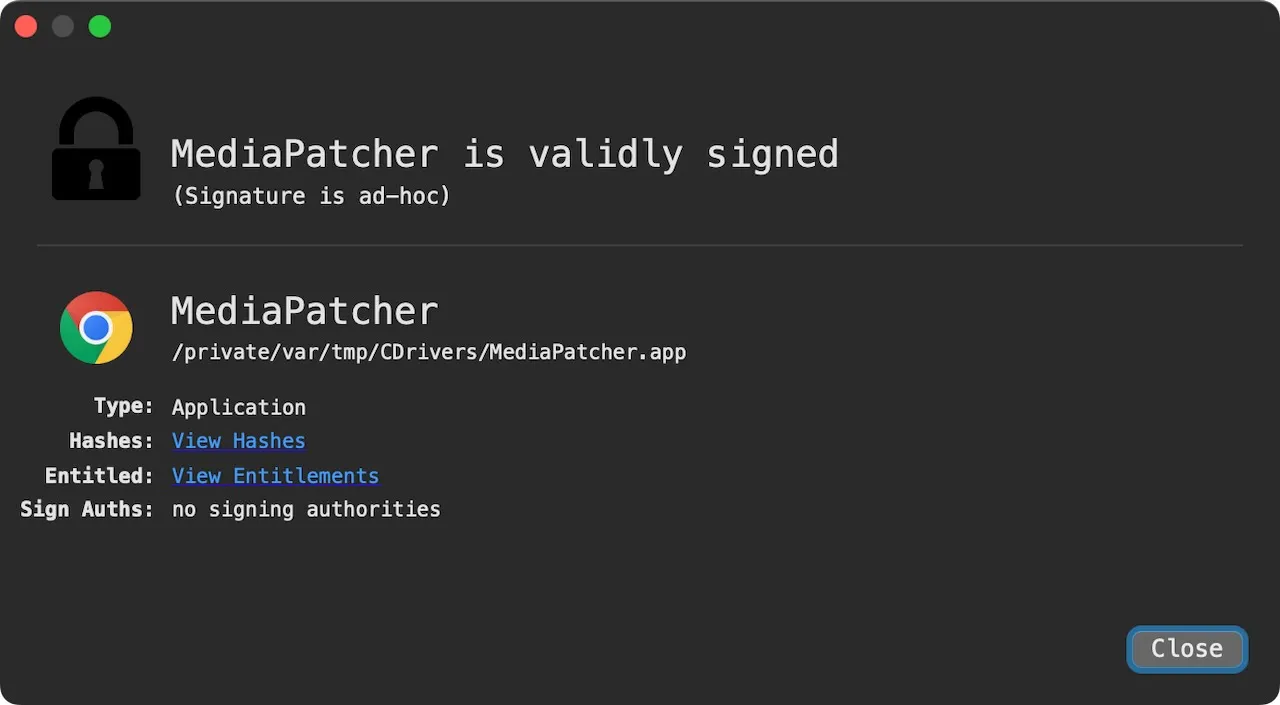 Hackers Trick macOS Users into Running Terminal Commands to Install FlexibleFerret Malware 5 Ad-hoc signed MediaPatcher.app.