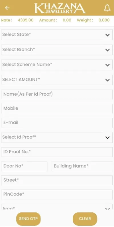Khazana app interface showing a form that includes user data, like their ID, address, name and more