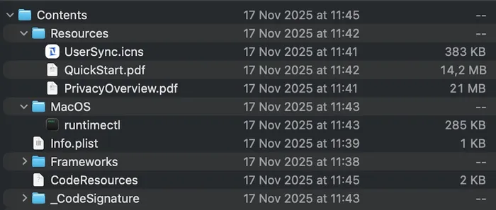 List of files in the disk image, including two large PDFs to inflate its size