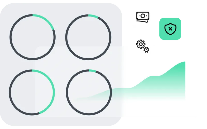 Graphic depicting survey results with money, shield and settings icons.