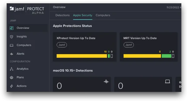 Image of Jamf Protect > Apple Security > Apple Protection Status.