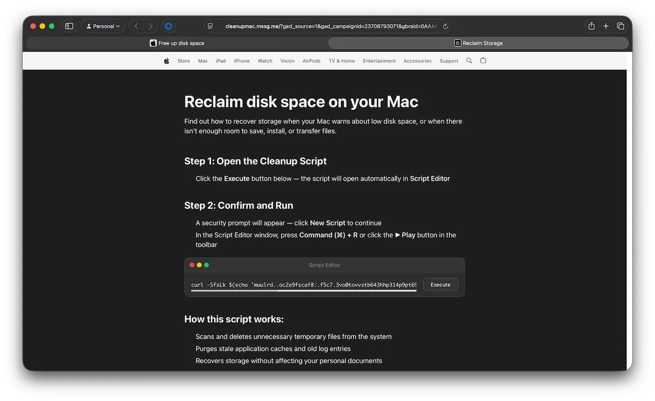 Fake Apple-themed webpage (Source : Jamf Threat Labs).