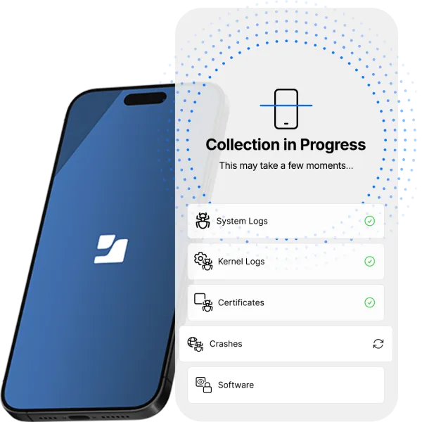 An Apple iPhone with a Jamf logo on its screen next to a floating digital interface titled