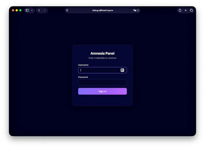 Panel asking for username and password