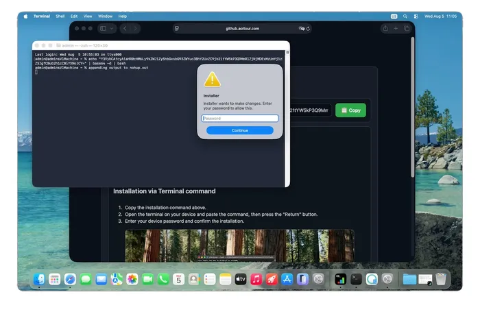 AmnesiaStealer prompt poses as a system installer, asking for a password that will be used later
