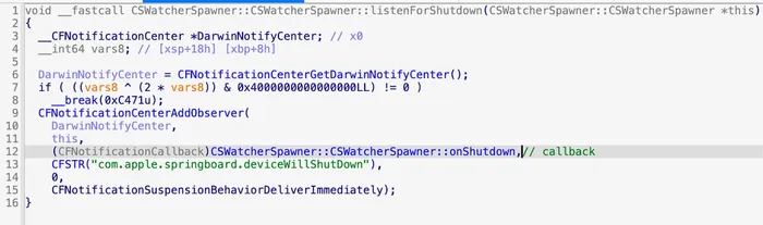 Code to register listener for shutdown signal