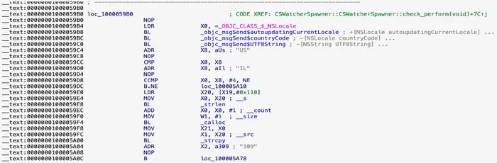 Analysis screenshot showing a geographic restriction check