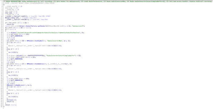 Screenshot of Voip::setupHooks()