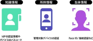 Diagram showing three authentication factors: knowledge, possession, and biometrics including Face ID in Japan.