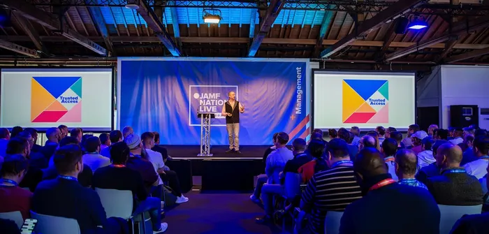 Jamf CEO Dean Hager delivering keynote at JNL London