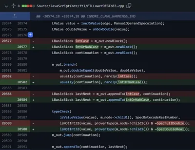 Code comparison of the actual WebKit patch