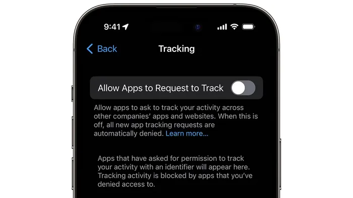 iPhone setting allowing or disallowing app tracking