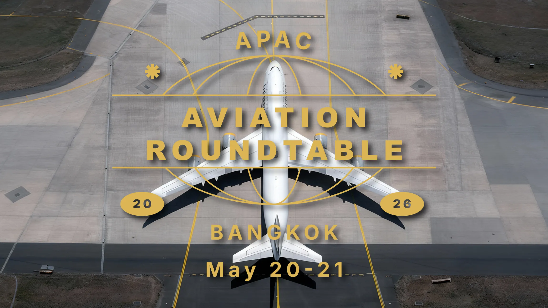 A large passenger plane on a runway with text overlay.