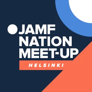 Promotional graphic with a navy blue background featuring a white circle icon and the text