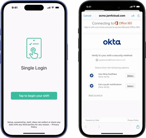 Image showing two iPhones and Okta sign-in.