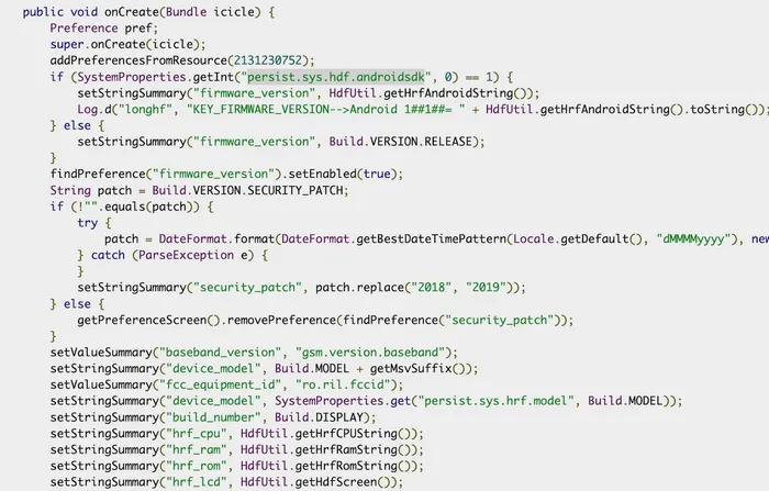 onCreate file that modifies the display of the Android version