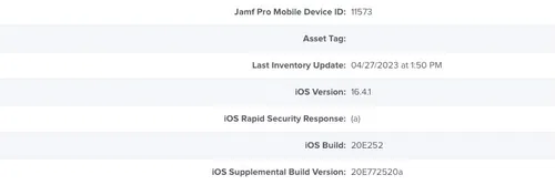 Mobile device record in Jamf Pro listing supplemental build version