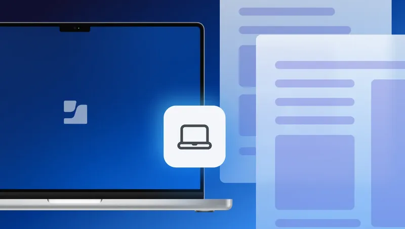 MacBook with Jamf logo booting beside a laptop management icon and device inventory dashboard UI.