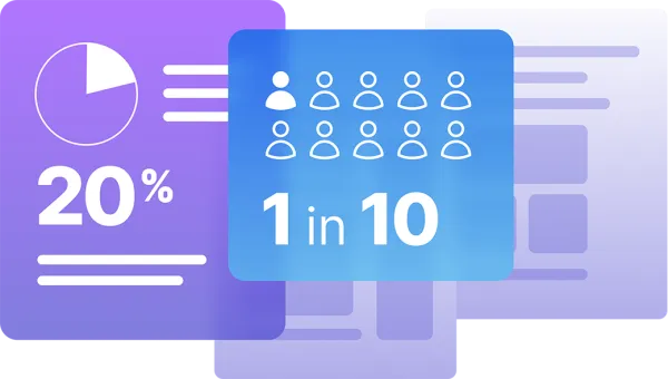 An abstract illustration of Jamf Threat Labs report graphics featuring a pie chart showing 20% and a blue card highlighting a