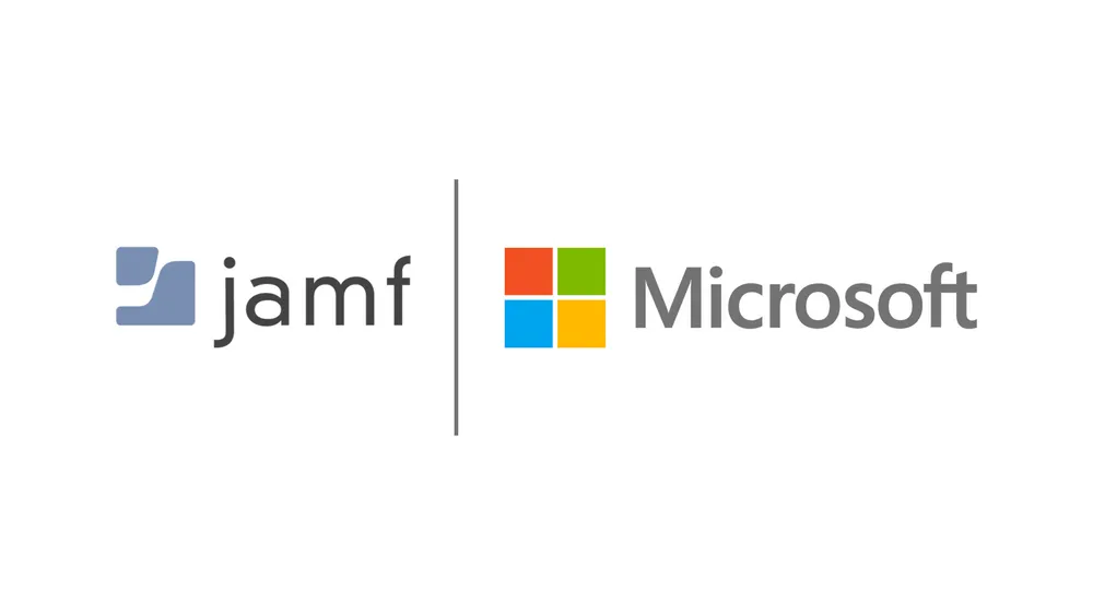Side by side color logos of Jamf and Microsoft.