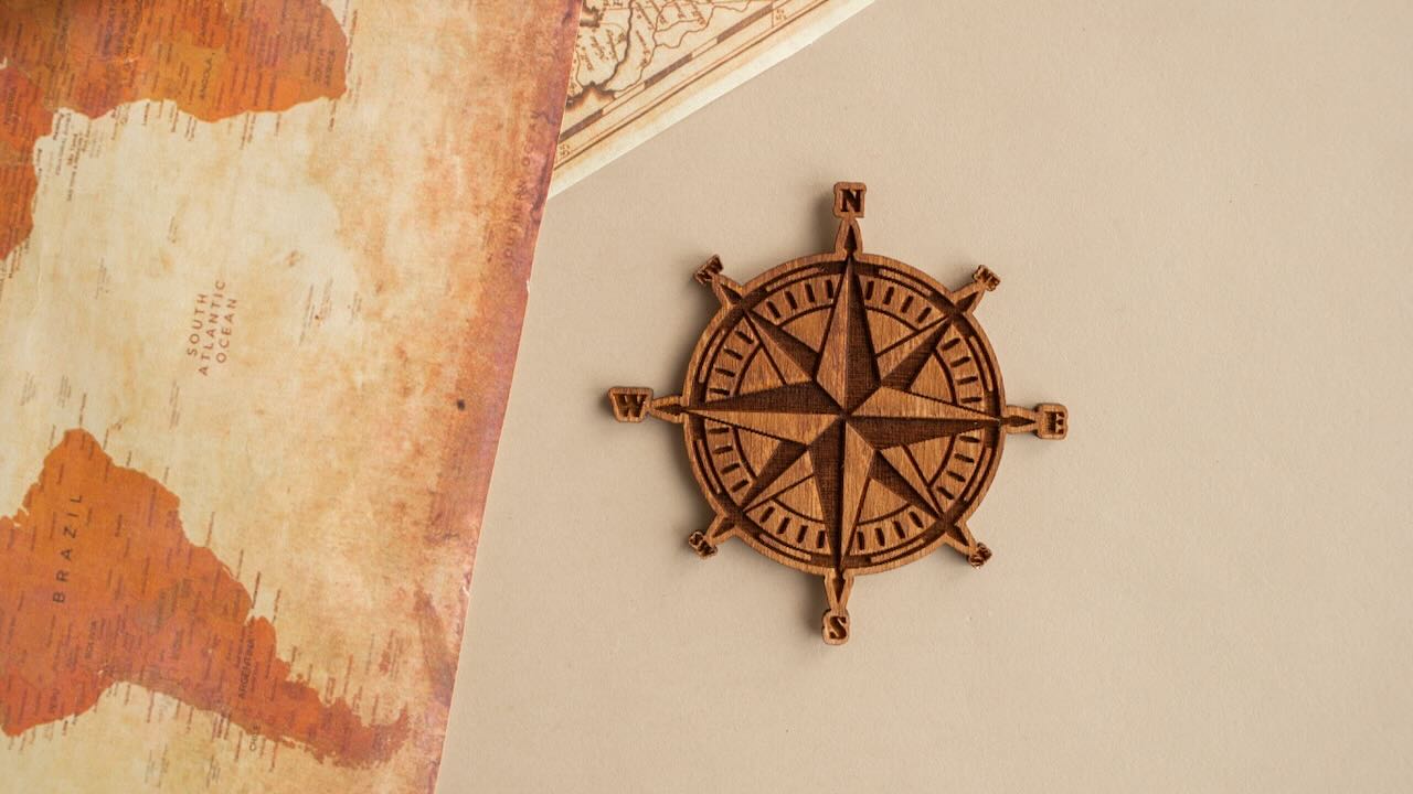 Compass rose with map