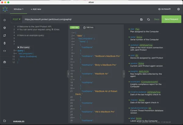 Screenshot of Altair results from Jamf Protect API