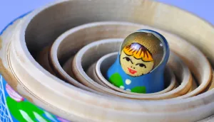 Nesting doll, displaying 5 levels of dolls.
