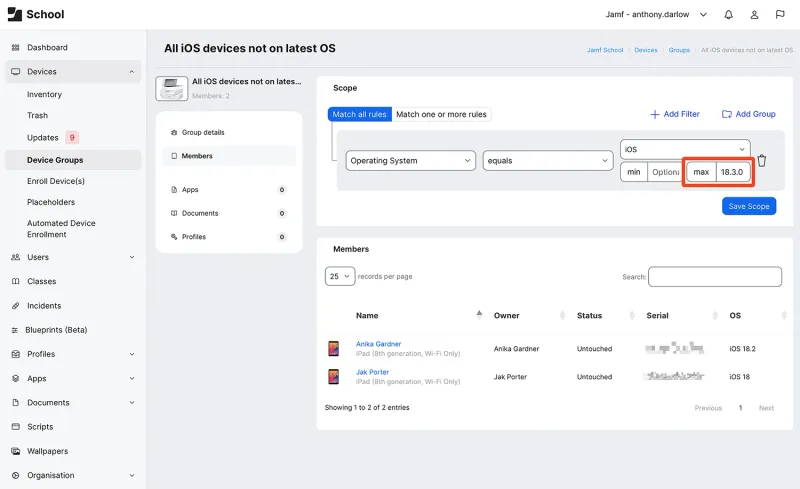 Screenshot of above options selected