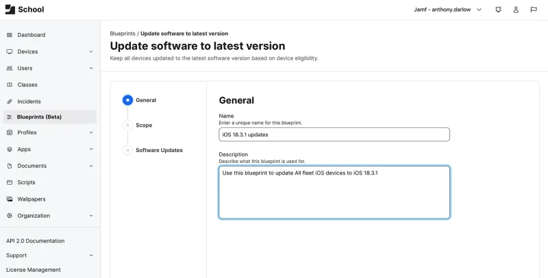 Update to latest OS modal in Jamf blueprints