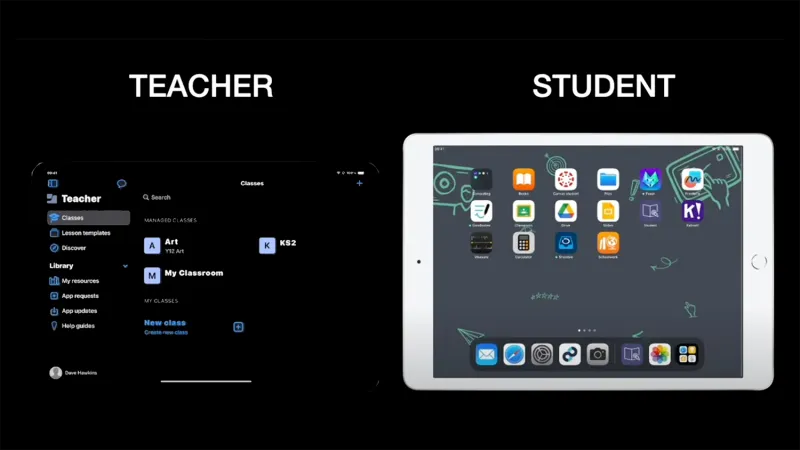 Jamf Teacher and Jamf Student screens side-by-side.