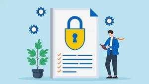 Illustration of an IT professional checking off a list of audit preparation tasks