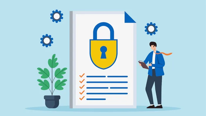 Illustration of an IT professional checking off a list of audit preparation tasks
