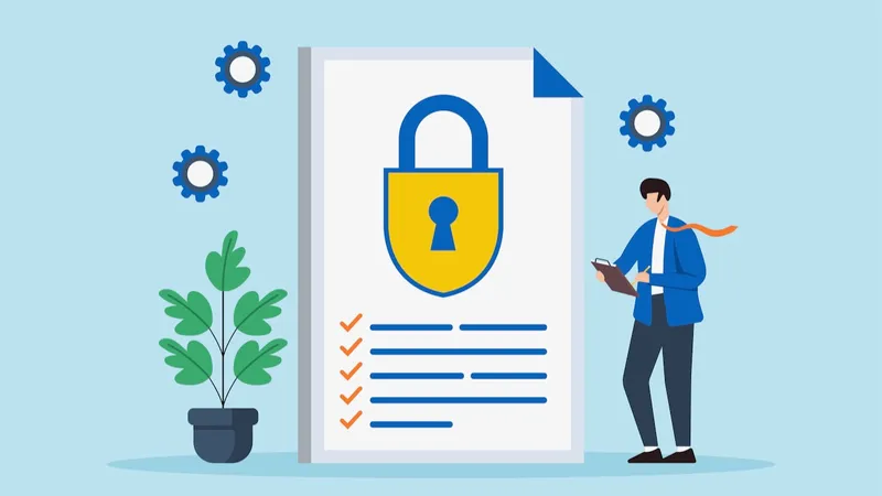 Illustration of an IT professional checking off a list of audit preparation tasks