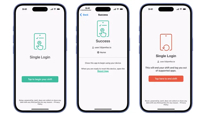 Single login workflow allowing a nurse to log in to an iPhone at the beginning of their shift, then log out at the end