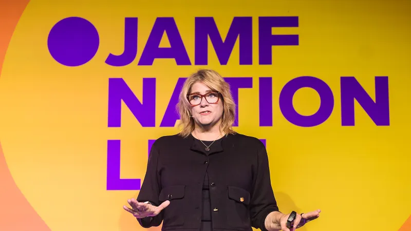 Beth Tschida, Jamf's CEO, speaks to the crowds at Jamf Nation Live.