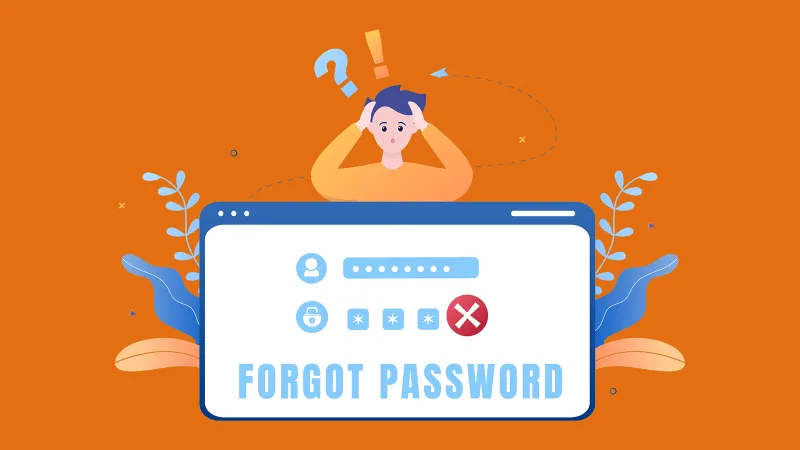 Illustration of a person at a computer, clearly struggling to manage passwords.