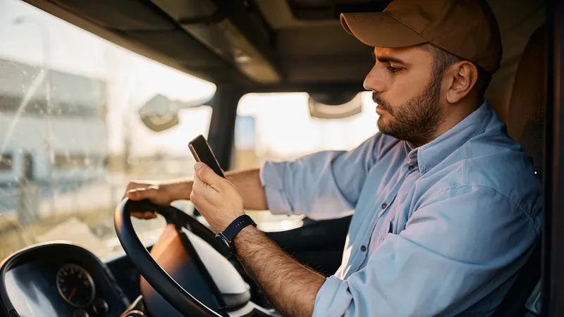Truck driver holds BYOD smartphone managed by Jamf.
