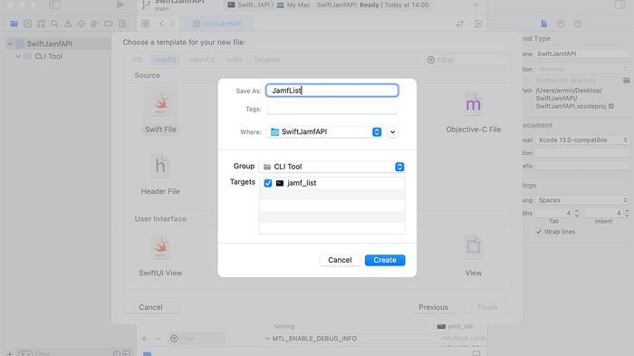 Xcode project settings screen.