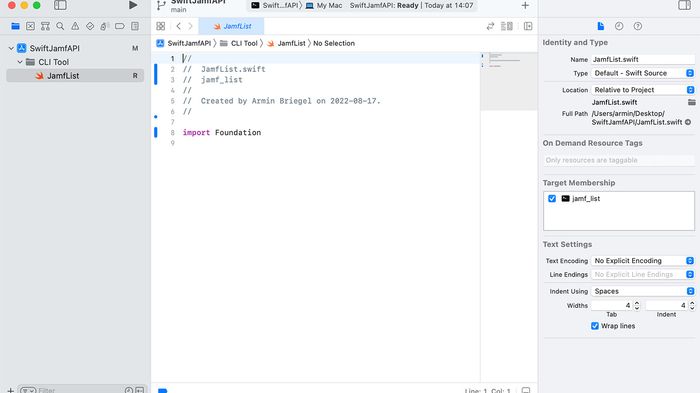 Xcode workspace screen with modified code.