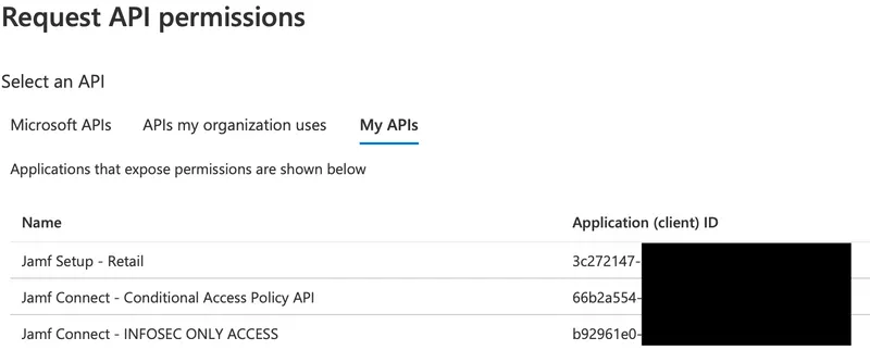 Jamf Connect request API permissions screen