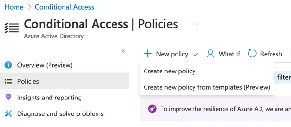 Jamf Connect conditional access policies screen